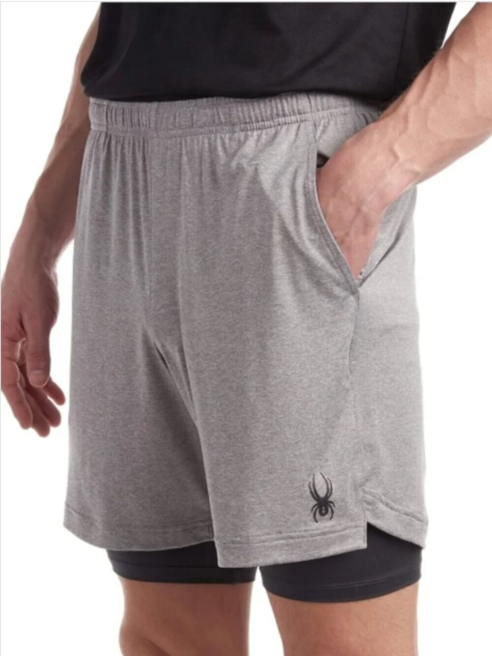 Spyder Gray & Black Men's ProWEB 2 in 1 Active Shorts Sport Shorts Size Large
